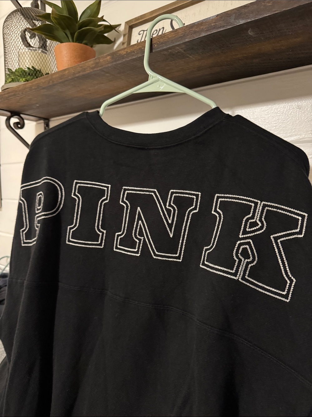 PINK Victoria's Secret Black Crew Sweatshirt White Stitched Logo MSRP $60